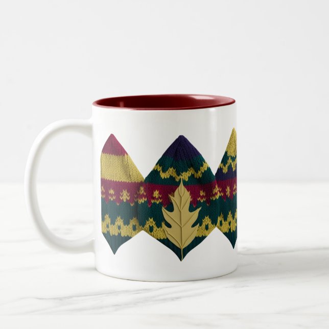 Autumn Fair Isle Knit Pattern Fall Leaf  Two-Tone Coffee Mug (Left)