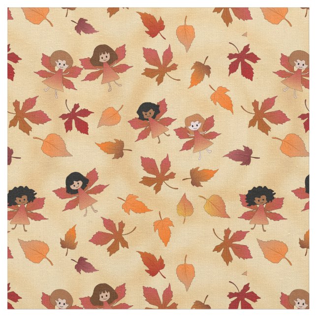 Autumn Fairies and Leaves Fabric (Close Up)