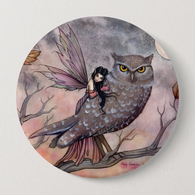 Autumn Fairy and Owl Button (Front)