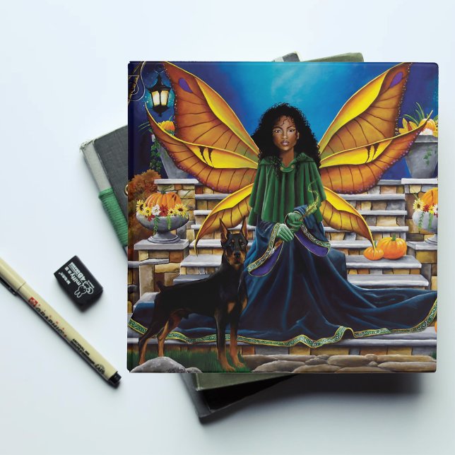 Autumn Fairy Guardian Doberman Fantasy 3 Ring Binder (Creator Uploaded)