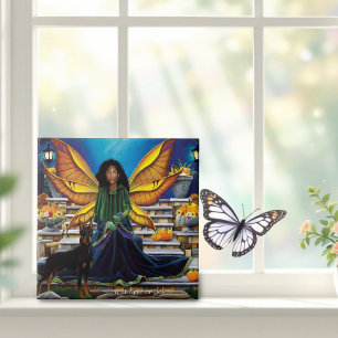 Autumn Fairy Guardian Doberman Fantasy Ceramic Tile