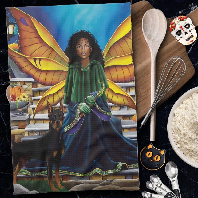 Autumn Fairy Guardian Doberman Fantasy Kitchen Towel (Creator Uploaded)