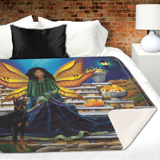 Autumn Fairy Guardian Doberman Fantasy Sherpa Blanket (Creator Uploaded)