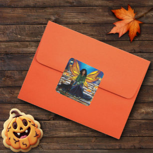 Autumn Fairy Guardian Doberman Fantasy Square Sticker