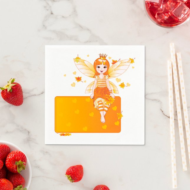 Autumn Fairy Princess with Orange Leaves and Crown Napkins (Creator Uploaded)