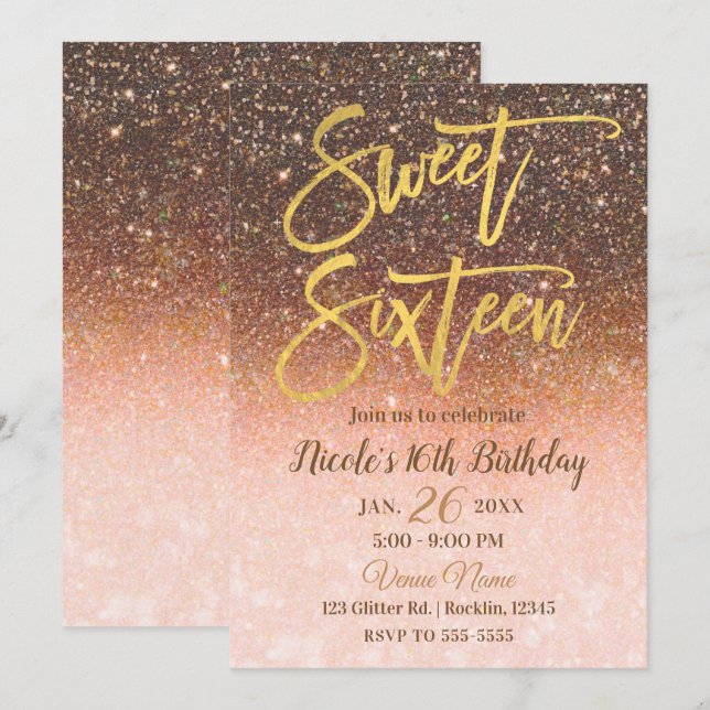 Autumn Fairy Tale Fall Glitter Gold Foil Sweet 16 Invitation (Front/Back)