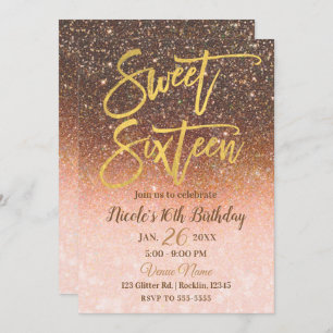 Autumn Fairy Tale Fall Glitter Gold Foil Sweet 16 Invitation