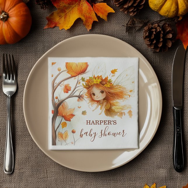 Autumn Fairy Woodland Napkins (Step into an enchanting autumn forest where fairies flutter, and woodland creatures play. )