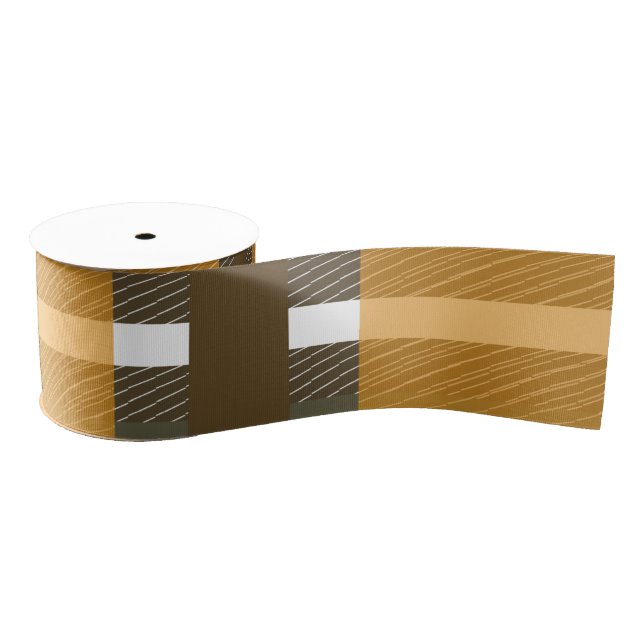 Autumn Fall Abstract Plaid Pattern Brown Mustard Grosgrain Ribbon (Spool)