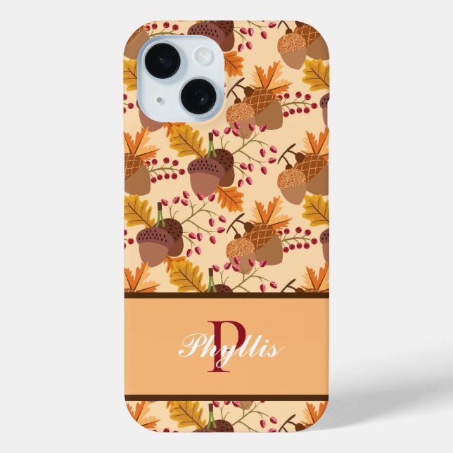 Autumn Fall Acorn Leaves Monogram & Name - Case-Mate iPhone Case (Back)