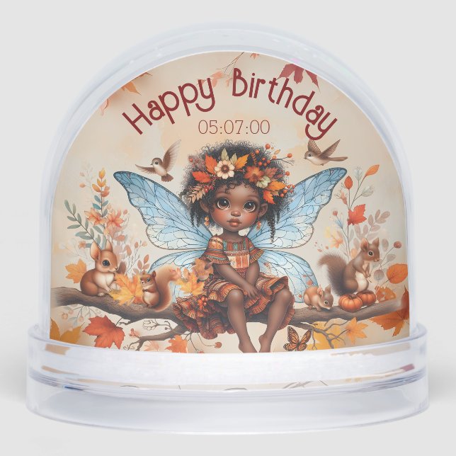 Autumn Fall African Fairy Woodland Animal Birthday Snow Globe (Front)