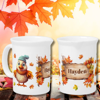 Autumn Fall Animal Adorable Chick Personalized Beverage Pitcher