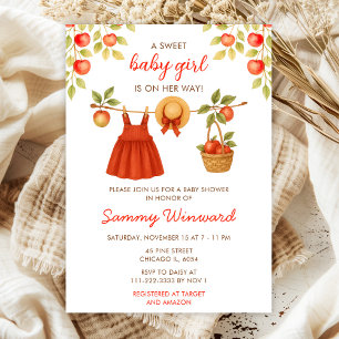 Autumn Fall Apple Clothes Line Girl Baby Shower Invitation