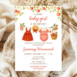 Autumn Fall Apple Clothes Line Girl Baby Shower Invitation
