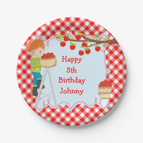 Autumn Fall Apple Picking Red Hair Boy Paper Plates