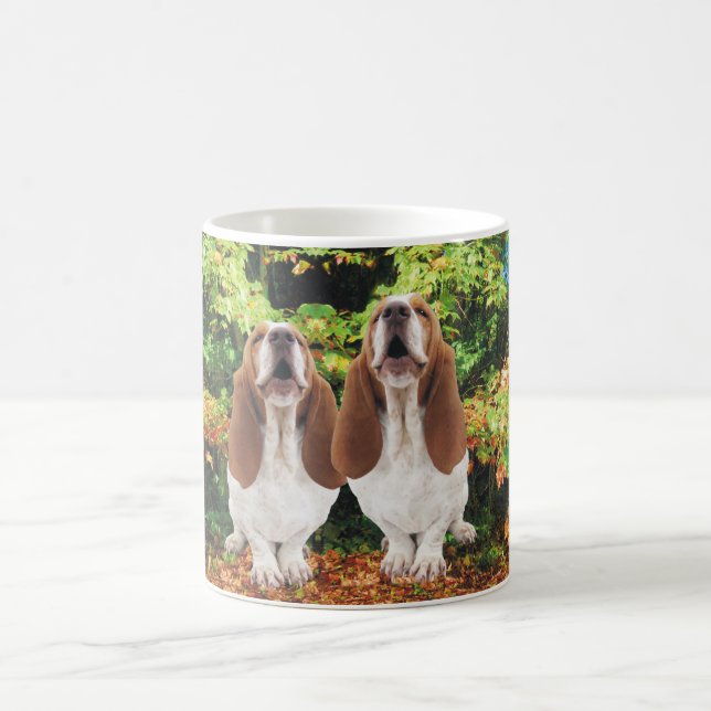 Autumn Fall Basset Hounds Howling Coffee Mug (Center)