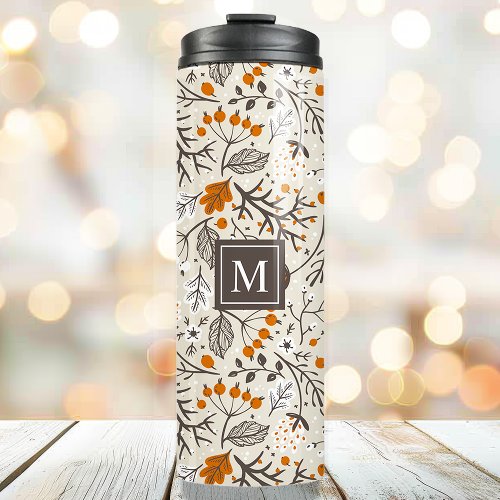 Autumn Fall Berries Leaves and Branches Monogram Thermal Tumbler