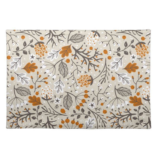 Autumn Fall Berries Leaves and Branches Pattern Cloth Placemat (Front)
