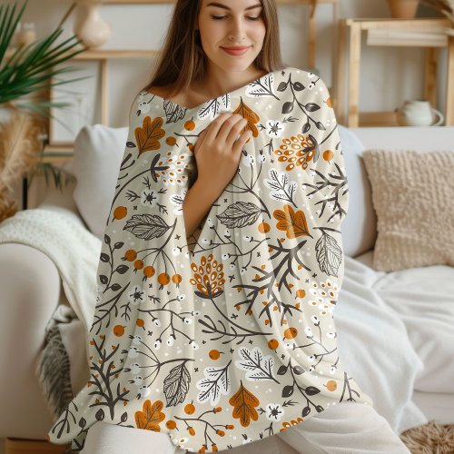 Autumn Fall Berries Leaves And Branches Pattern Fleece Blanket