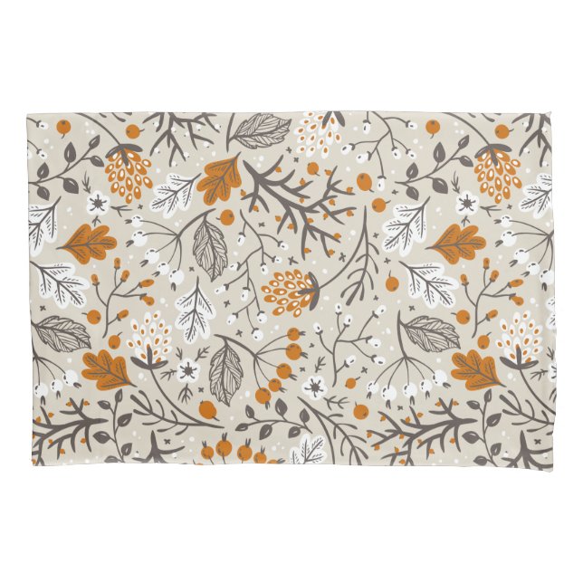 Autumn Fall Berries Leaves and Branches Pattern Pillow Case (Front)