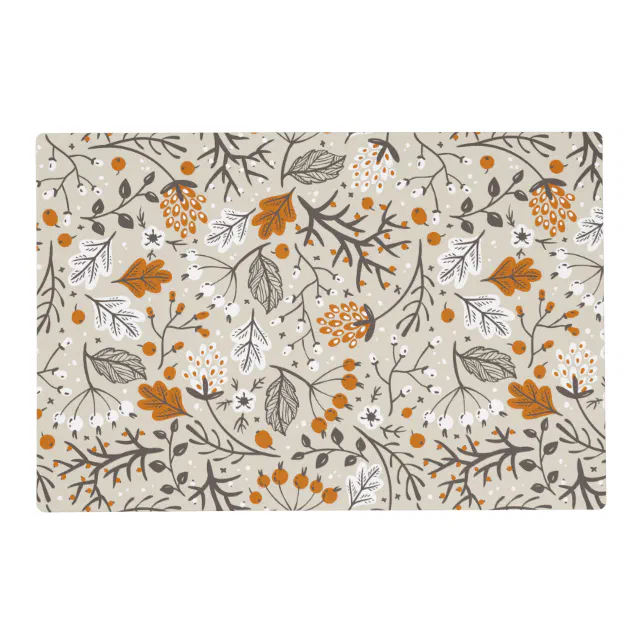 Autumn Fall Berries Leaves And Branches Pattern Placemat 