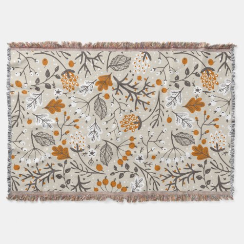 Autumn Fall Berries Leaves And Branches Pattern Throw Blanket