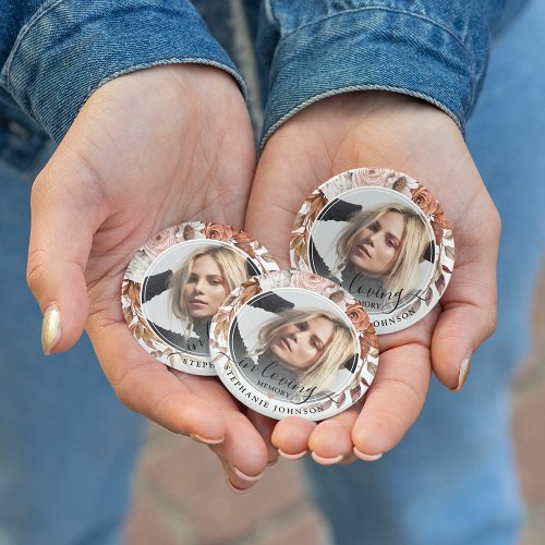 Autumn Fall Bloom In Loving Memory Photo Memorial Button
