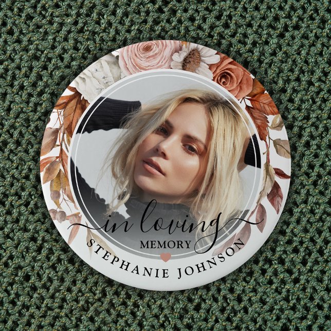 Autumn Fall Bloom In Loving Memory Photo Memorial Button (Creator Uploaded)