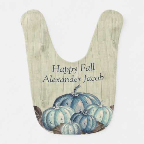 Autumn Fall Blue Pumpkin Rustic Cute Gray Wood   Baby Bib