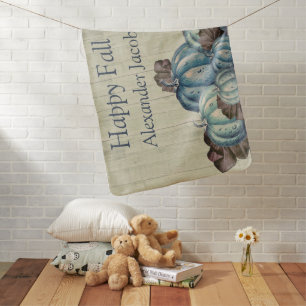 Autumn Fall Blue Pumpkin Rustic Cute Gray Wood Baby Blanket