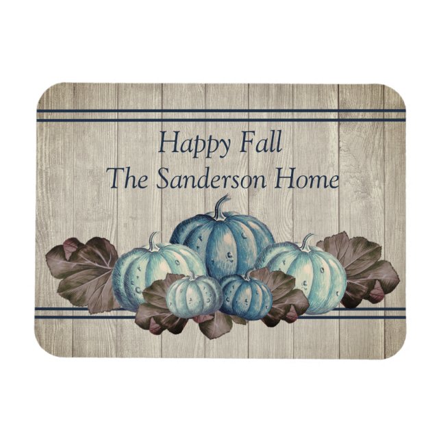 Autumn Fall Blue Pumpkin Rustic Cute Gray Wood   Magnet (Horizontal)