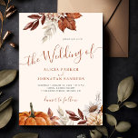 Autumn fall boho botanical ivory wedding invitation<br><div class="desc">Modern rustic watercolor botanical flowers,  pumpkin,  foliage,  and dried leaves making a chic autumn cream ivory wedding invitation with a trendy handwriting calligraphy script and earthy terracotta beige color palette.</div>