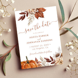 Autumn fall boho botanical terracotta wedding save the date
