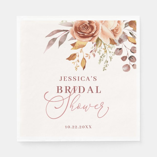Autumn Fall Boho Floral Bridal Shower Napkins (Front)