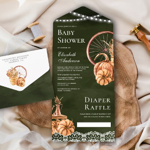 Autumn Fall Boho Pumpkin Sage Green Baby Shower All In One Invitation