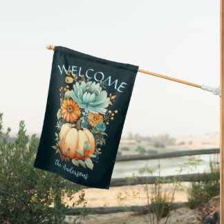 Autumn Fall Boho Pumpkin Thanksgiving Welcome House Flag