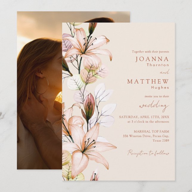 Autumn Fall Boho Rustic Floral Photo Wedding Invitation (Front/Back)