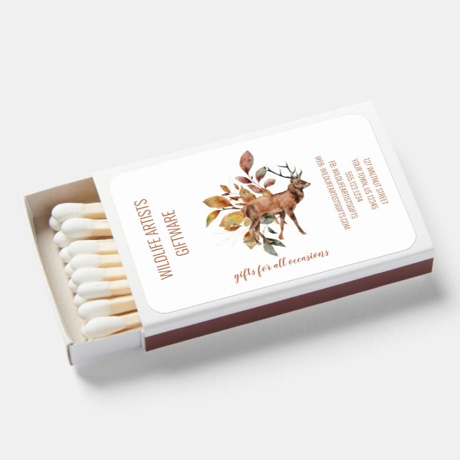 Autumn Fall Botanicals Deer Antlers Promotional Matchboxes (Front Open)