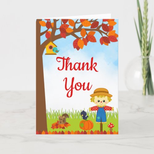 Autumn Fall Boy Scarecrow Birthday Thank You Card