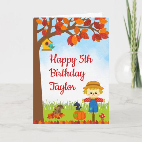 Autumn Fall Boy Scarecrow Happy Birthday Card