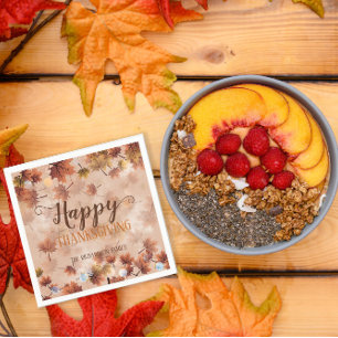 Autumn Fall Brown Leaves Happy Thanksgiving Napkins