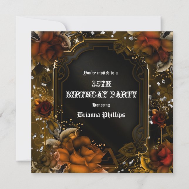 Autumn Fall Brown Roses Birthday Party Invitation (Front)