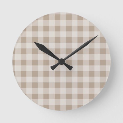 Autumn Fall  Brown Taupe Plaid Pattern Round Clock