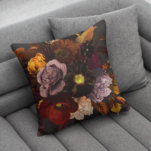 Autumn fall burgundy brown and dusty rose flowers throw pillow