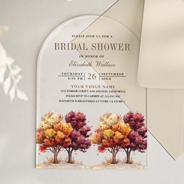 Autumn Fall Burgundy Trees Bridal Shower Acrylic Invitations (Creator Uploaded)