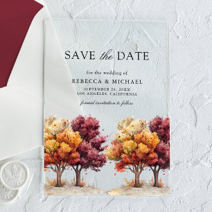 Autumn Fall Burgundy Trees Wedding Save the Date