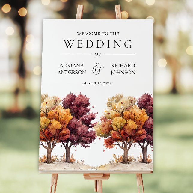 Autumn Fall Burgundy Trees Wedding Welcome Sign (Creator Uploaded)
