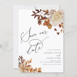 Autumn Fall Burnt Orange Rust Modern Save Our Date Invitation