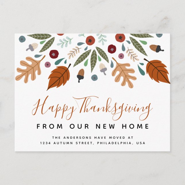 Autumn Fall Calligraphy Thanksgiving Moving Announcement Postcard (Front)