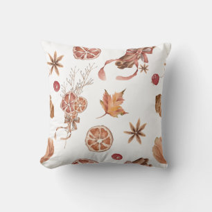Autumn Fall Citrus Star Anise Cinnamon Watercolor Throw Pillow